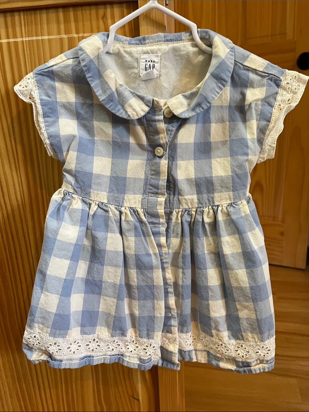 Baby Gap Blue and White Gingham Dress with Eyelet Trim